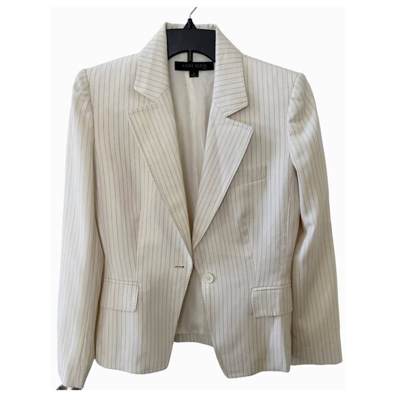 Anne Klein Cream Pinstripe Wool Skirt Suit Set Size 4 - Picture 2 of 6